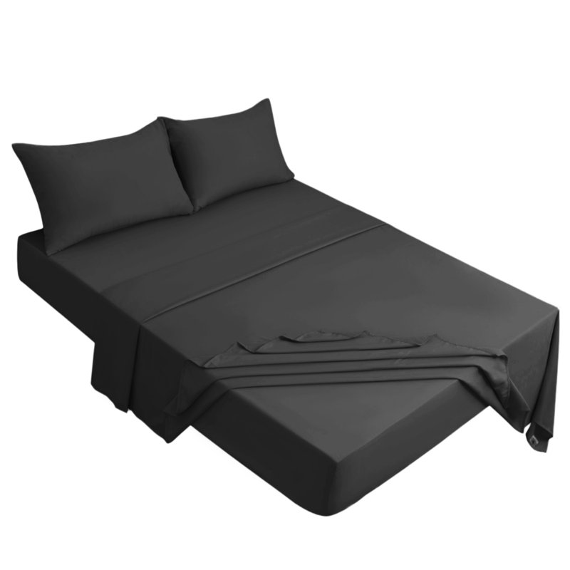 Meliah Microfibre Brushed Fitted Bed Sheet, Black, Double (4'6)