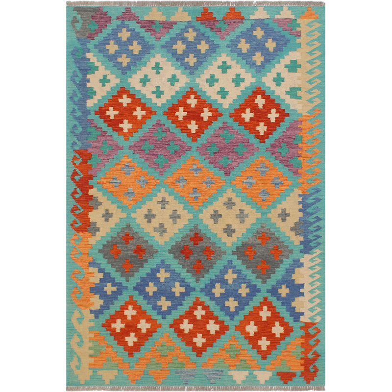 Tapis rouille / bleu en laine noué à la main de 3 pi 9 po x 5 pi 10 po Cedorah