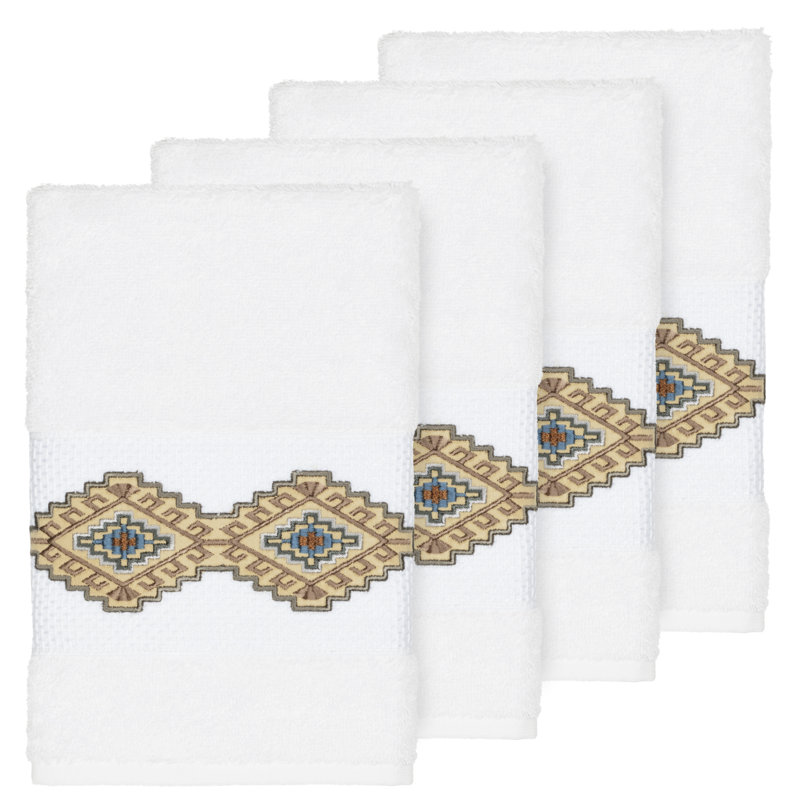 Gianna Turkish Cotton Midweight Bath Towel, White, Hand Towel - 4 Pack