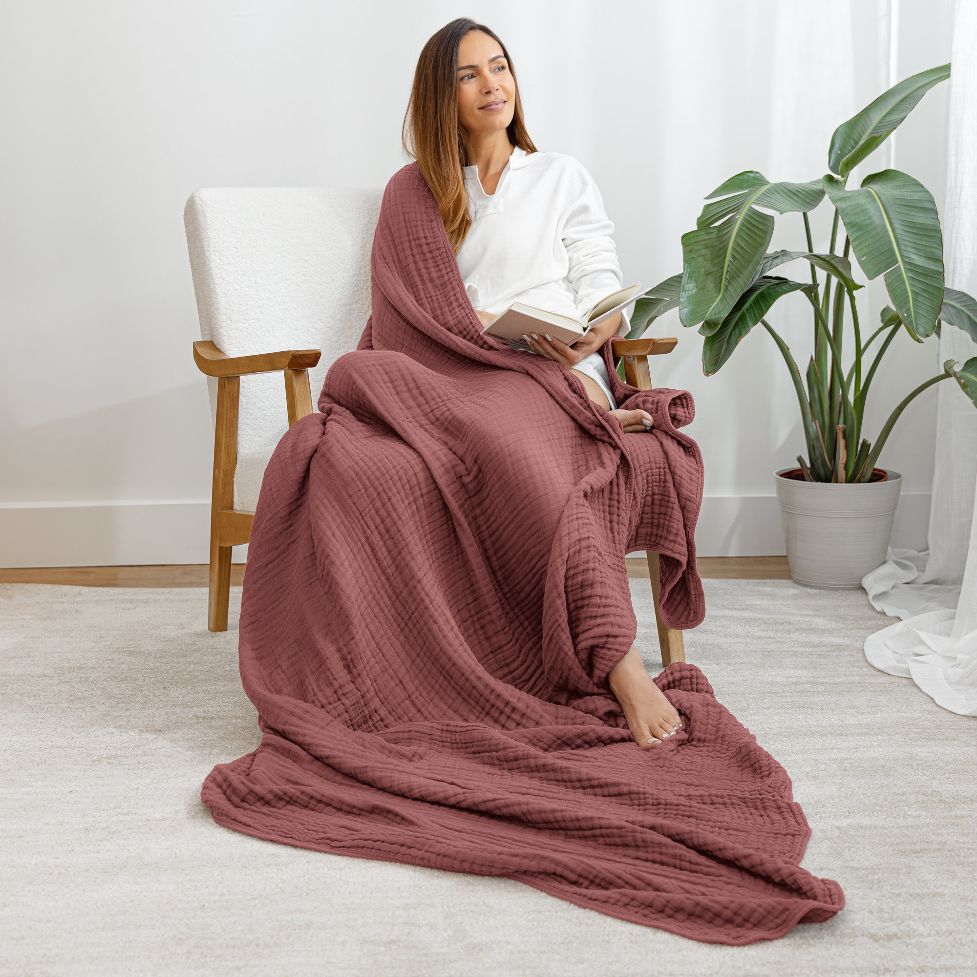 Karlina Muslin Blanket, Wine, Throw