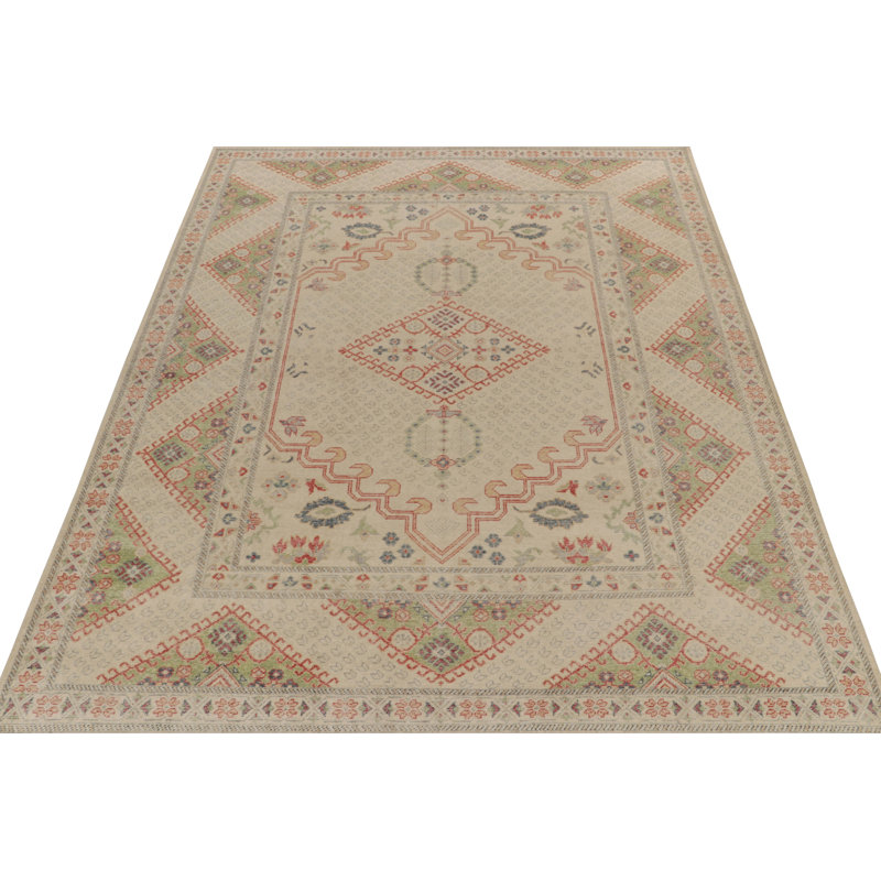 Distressed Homage Hand Knotted Wool Geometric Area Rug, Runner 3' x 12'