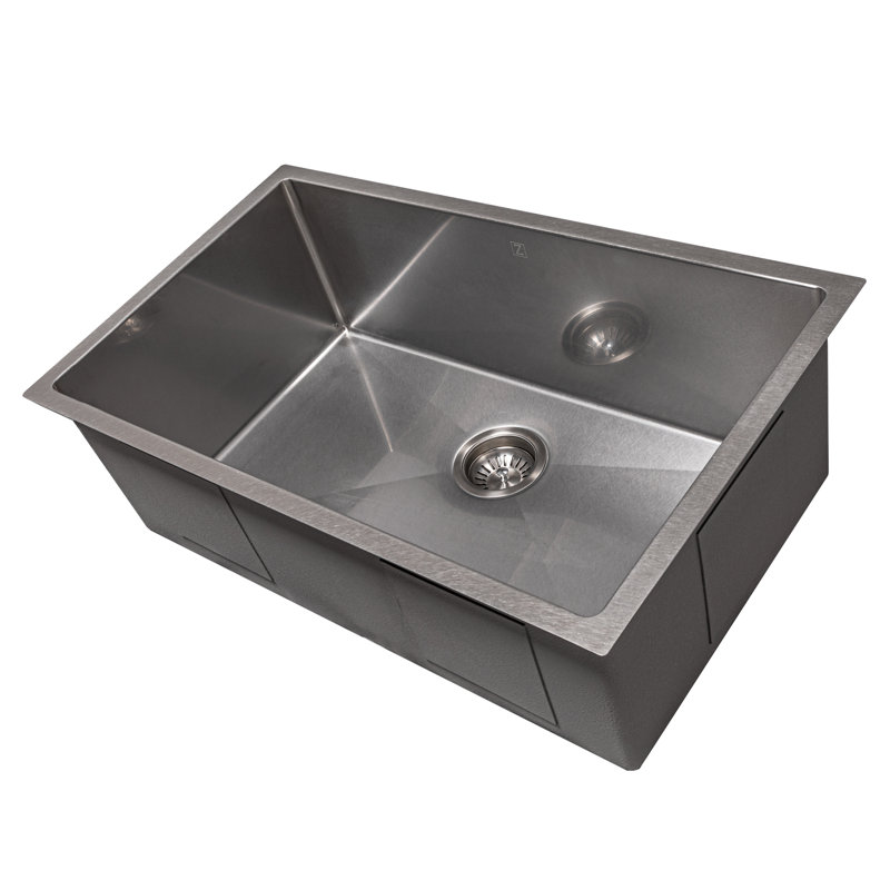 DuraSnow® ZLINE 30" Meribel Undermount Single Bowl Fingerprint Resistant Stainless Steel Kitchen Sink with Bottom Grid