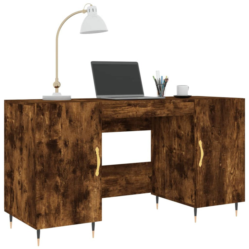 Fidler Metal Base Writing Desk, Smoked Oak/Black
