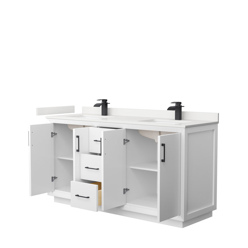Strada 66'' W Double Vanity, Matte Black, White, Giotto Quartz
