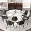 Table de salle à manger moderne 59,05 "en pierre artificielle ronde en acier au carbone noir pouvant accueillir 6 à 8 personnes