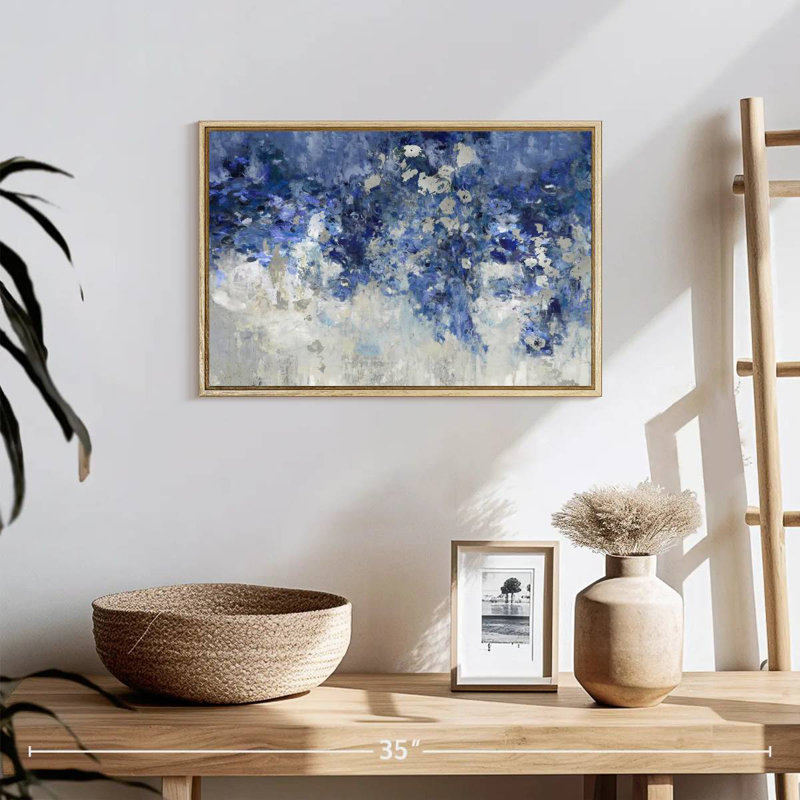 Indigo Charmed, 19 po x 13 po, Cadre flottant en bois naturel