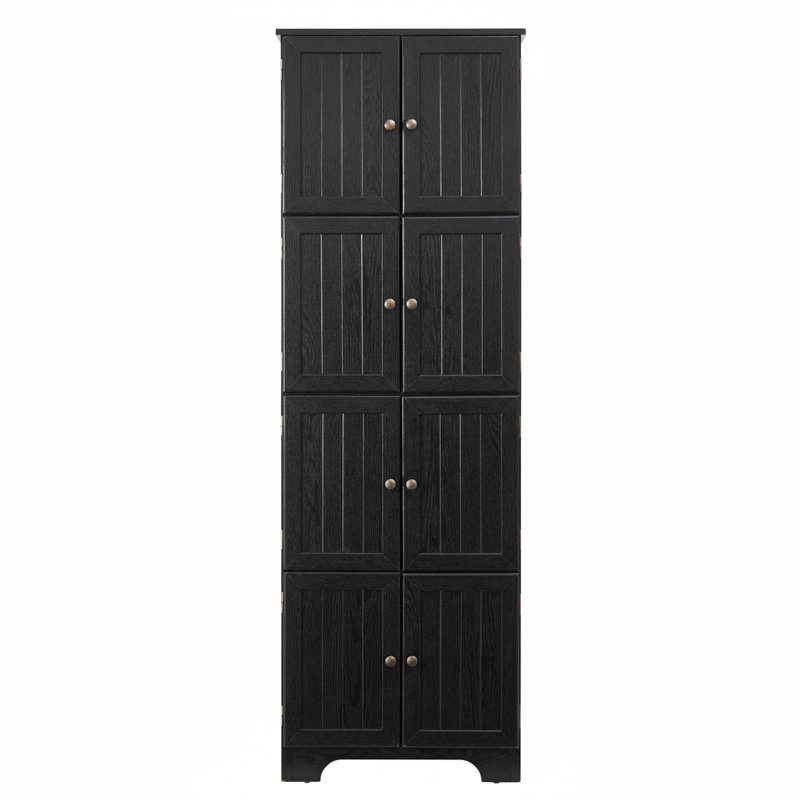 72.4" Black Tall Storage Cabinet W/ 8 Doors, 4 Shelves, MDF
