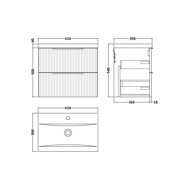 Fluted 610mm Single Bathroom Vanity with Vitreous China Basin, Satin Green