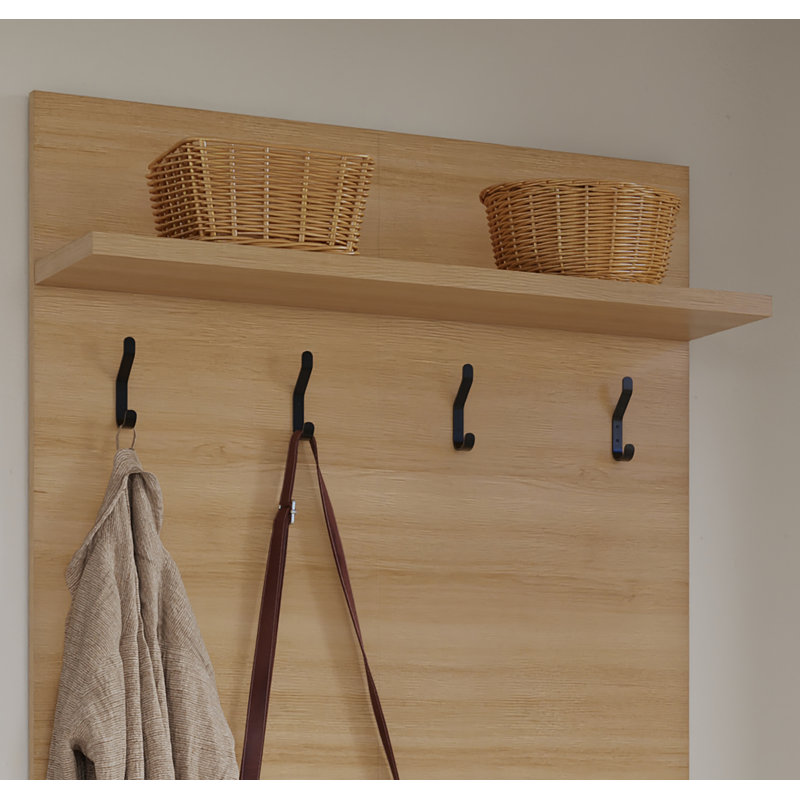 Porto Entryway Shoe Storage Bench with Wall Mounted Coat Rack with Shelf, Beige