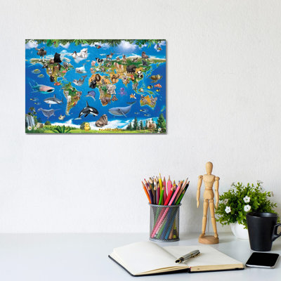 Animal Club World Map by P.D. Moreno - Print on Canvas