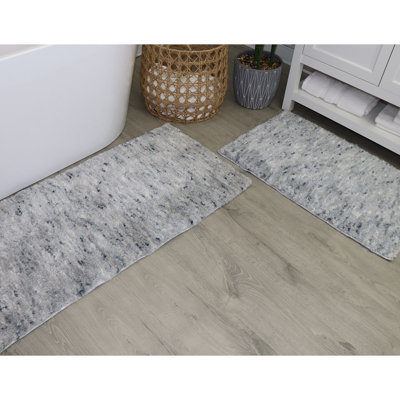 Luxury 2-Piece Microfiber Bath Rug Set, Non-Slip Rubber Backing, Quick-Dry, Ultra-Absorbent, Plush Machine Washable Bathroom Runner and Large Rug for Tub, Sink & Vanity, Grey