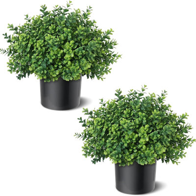 2 ensembles d'arbres topiaires en buis artificiel pour la décoration de la porte d'entrée (vert) avec pots, aucun assemblage requis, plantes vertes artificielles en pot résistantes aux UV