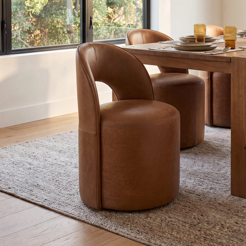 Neta 20.1'' H Top Grain Leather Upholstered Side Chair