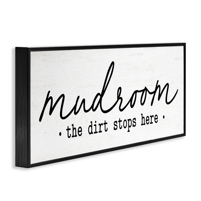 Motif de grain rustique «Dirt Stops Here Mudroom», Giclée encadrée noir minuit, H 13 po x l 30 po x P 1,5 po