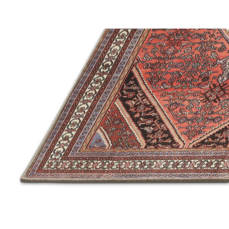 Tapis traditionnel rouge / noir, Rectangle 5 pi x 7 pi