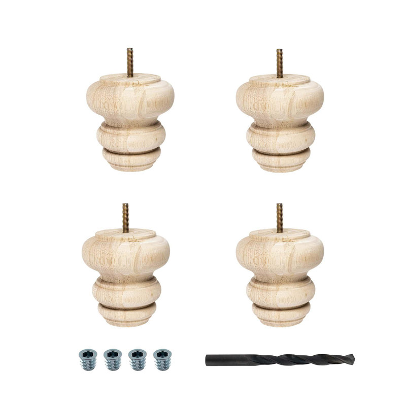4" Unfinished Rubberwood Bun Feet for Sofa and Chair, Pack of 4