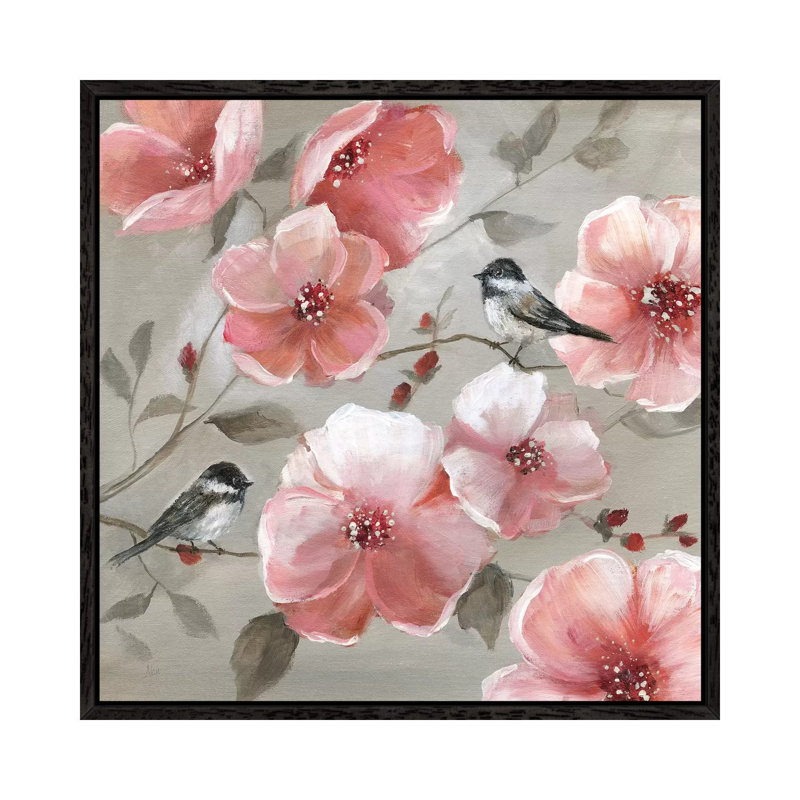 Chickadee Spring II by Nan - Painting on Canvas, 93.98 cm H x 93.98 cm W, Black Framed