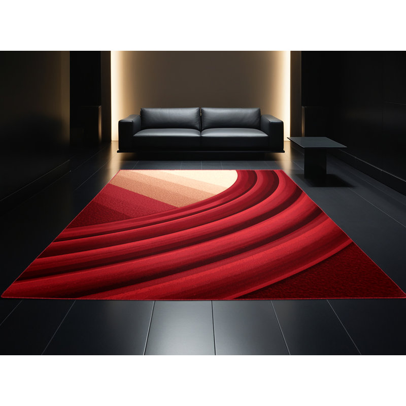 Tapis rouge moelleux en velours rouge moelleux Eldert, 7 x 9