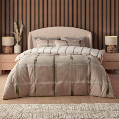 Silentnight Brushed Cotton Duvet Set Natural Check