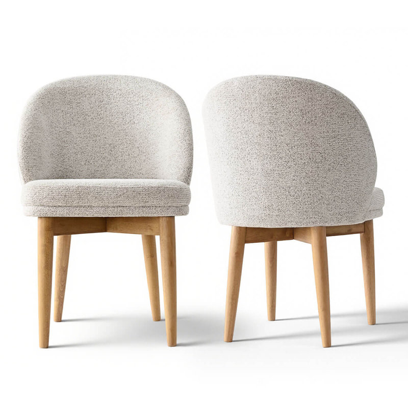 Upholstered Barrel Dining Chair With Solid Wood Legs, Beige/Nature