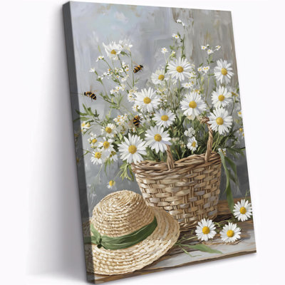  Décoration murale sur toile fleur de marguerite, nature morte rustique, impressions florales, art printanier serein, peinture, photos botaniques rétro pour salle de bain, salon, décoration murale, 12 x 16 pouces