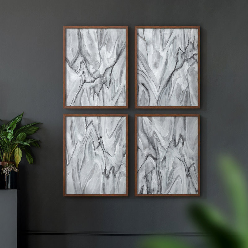 Marbré blanc I, reproduction encadrée - ensemble de 4, H 14 po x l 44 po