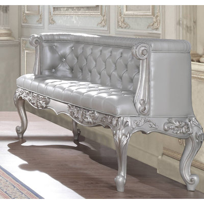 Bench, Synthetic Leather, Antique Platinum Finish