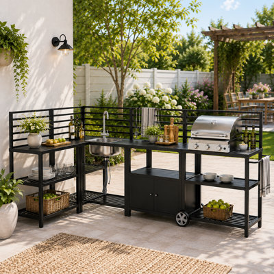 Station de barbecue modulaire en acier inoxydable avec évier et armoires de rangement