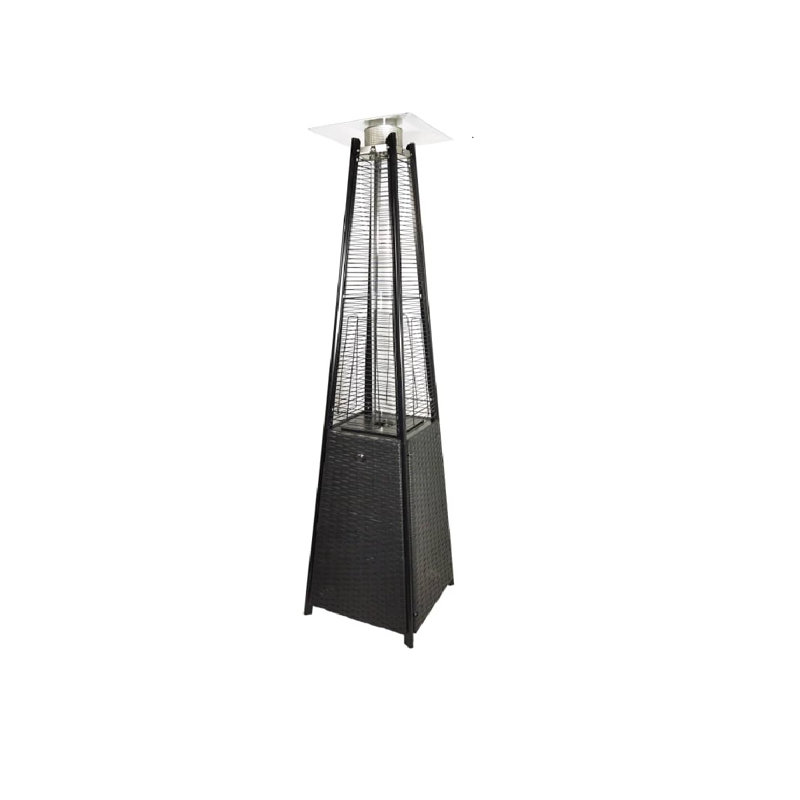 Taryn Stainless Steel Propane Standing Patio Heater, Black Rattan