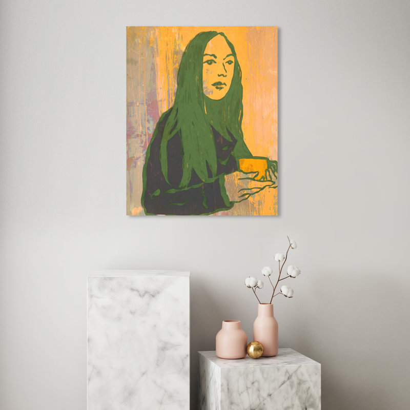 Lady Green Tea - peinture sur toile, H 30 po x l 24 po, Toile tendue