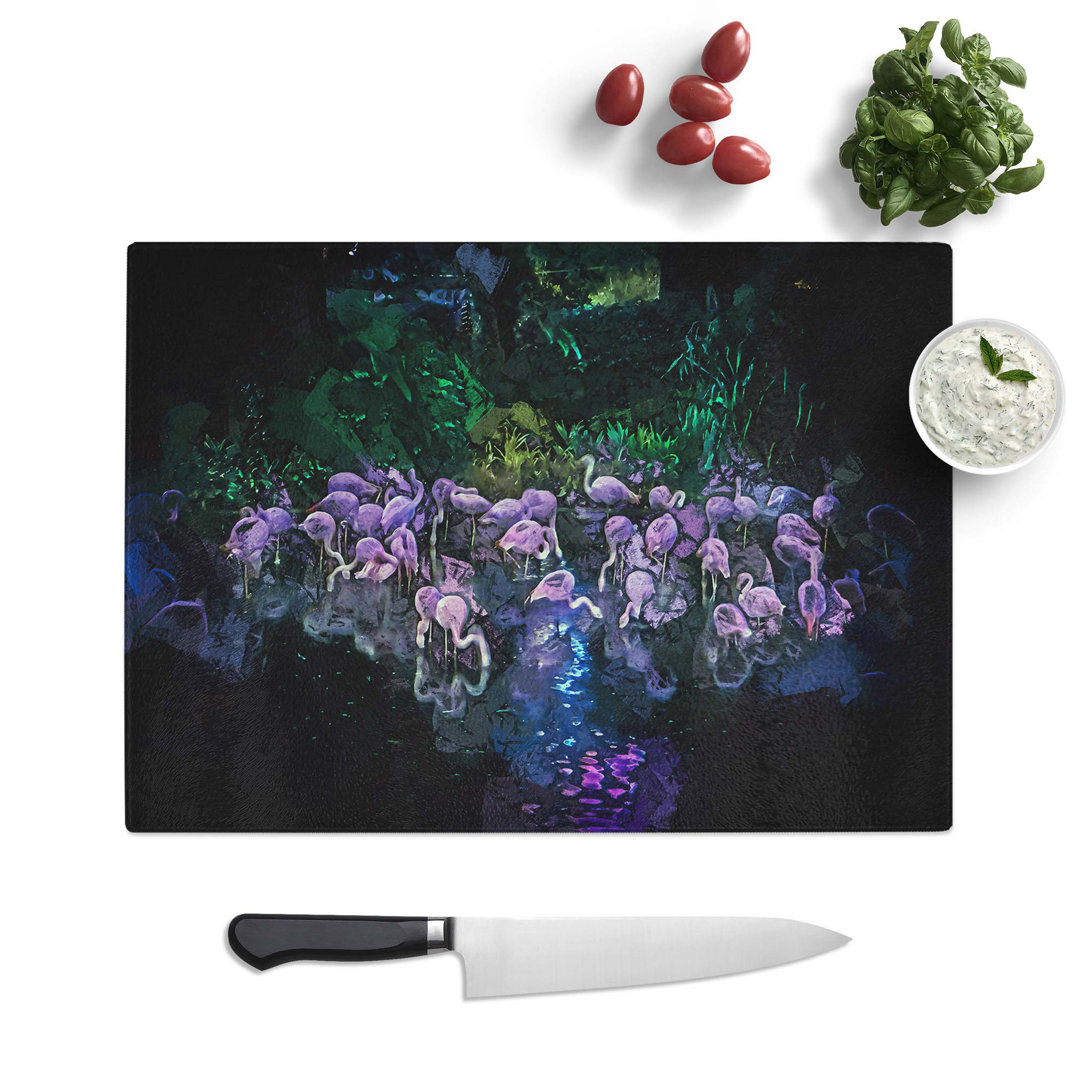 Tempered Glass Neon Flamingos Chopping Board