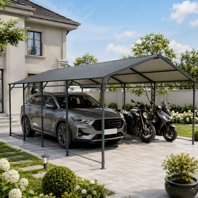 Grand abri d'auto 12 x 21 en métal avec toit et cadre en acier galvanisé pour voitures, camions, bateaux et tracteurs