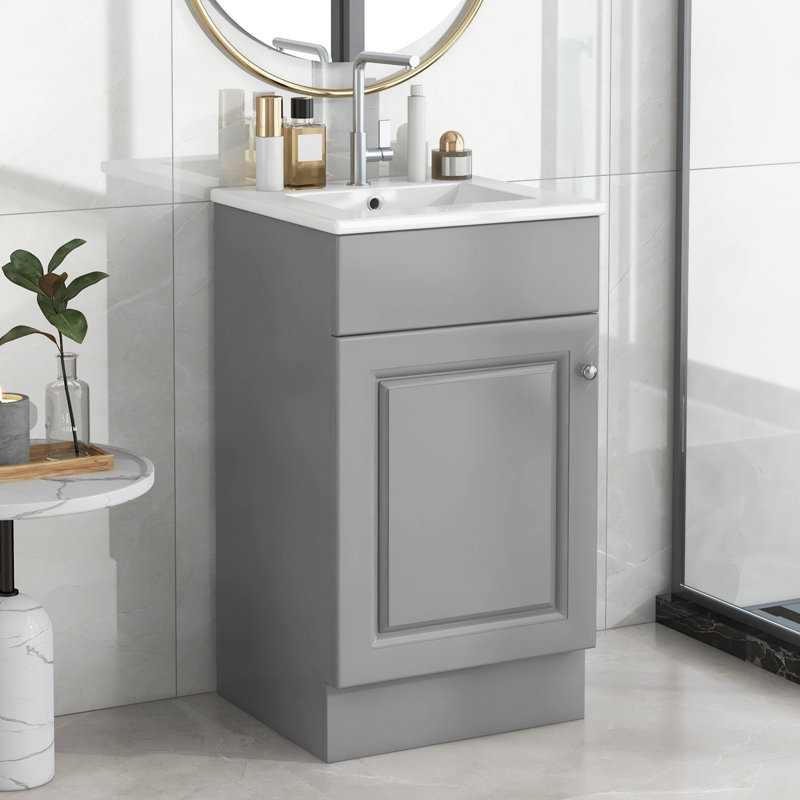 Meuble-lavabo de salle de bain avec lavabo, armoire avec tablette réglable, Gris