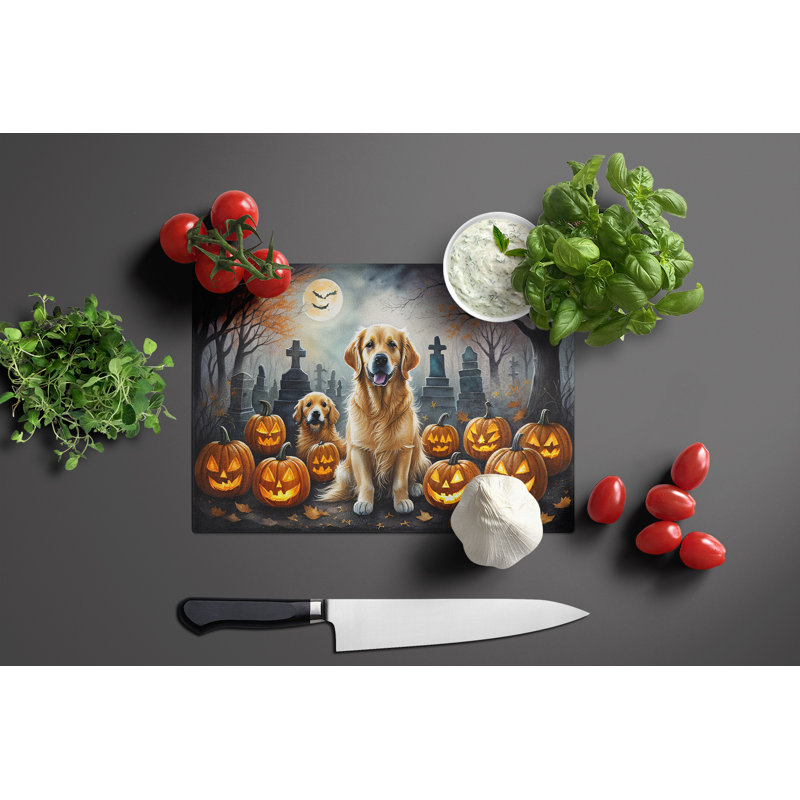 Grande planche à découper en verre Golden Retriever Spooky Halloween