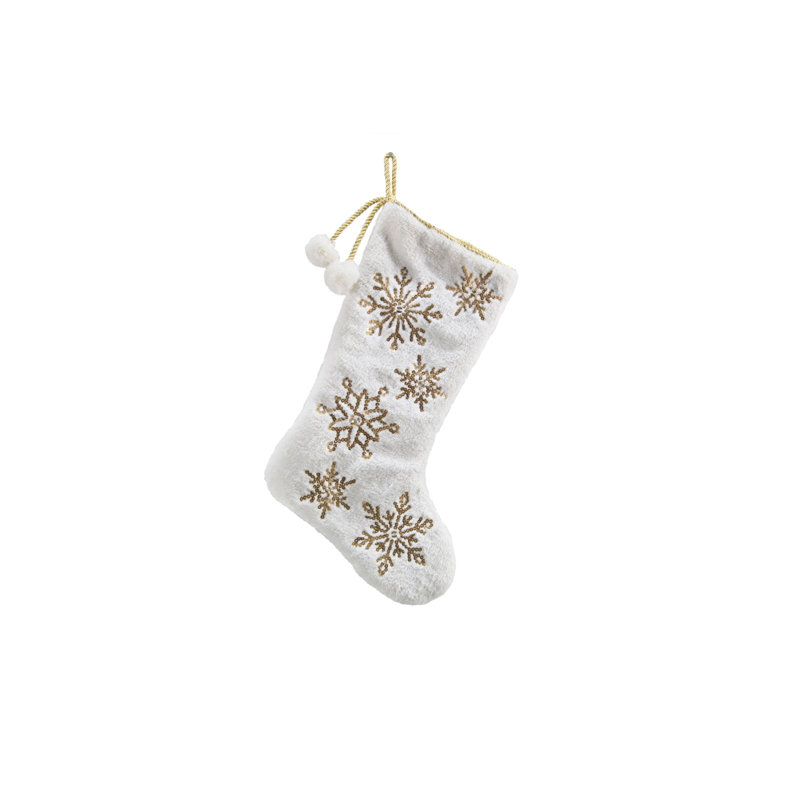 Chaussette de Noël en peluche à paillettes, Blanc