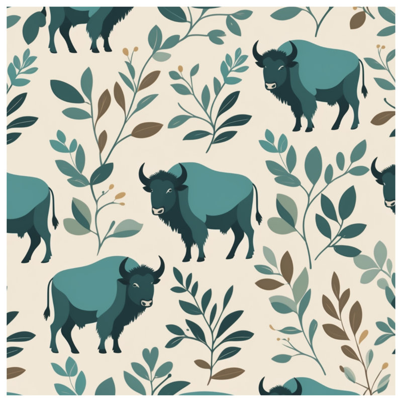 Tapisserie murale bison avec feuilles - Décoration murale bison, H 68 po x l 80 po avec 4 œillets