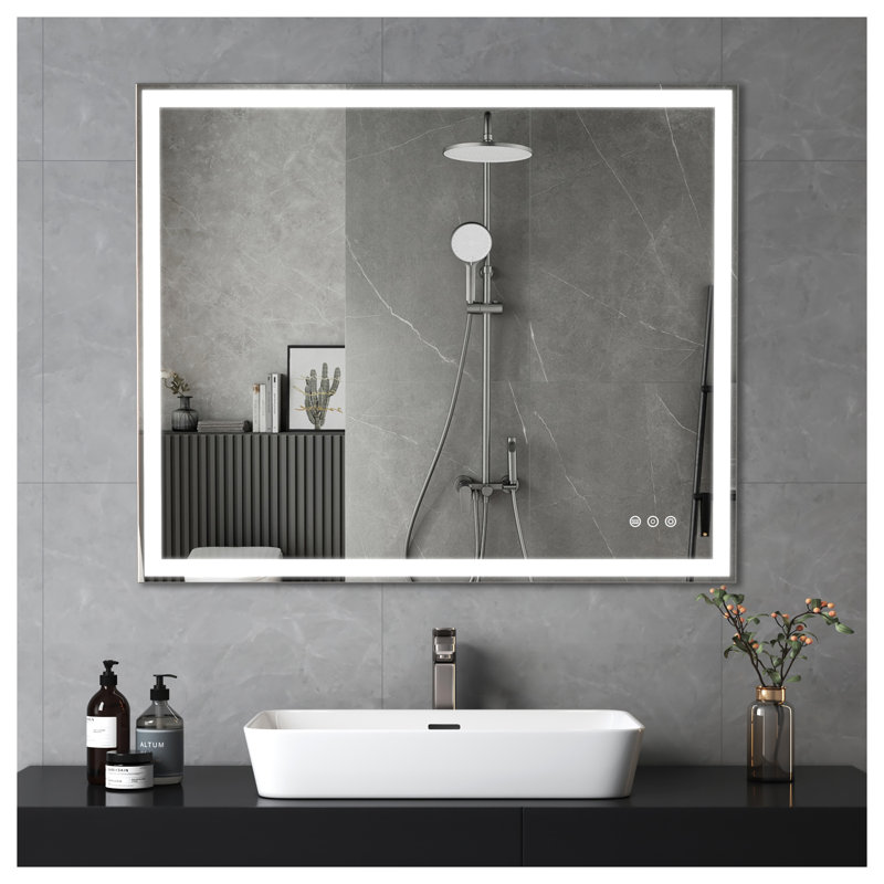 30" x 36" LED Bathroom Vanity Mirror with Anti-Fog & Touch Control, 3 Color Temperatures, Hidden Backlight, Silver Aluminum Frame, Wall Mounted