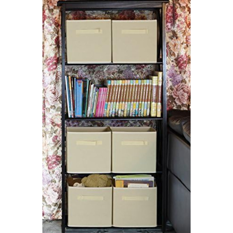 Ensemble de 6 bacs de rangement pliables en tissu, beige, paquet de 6