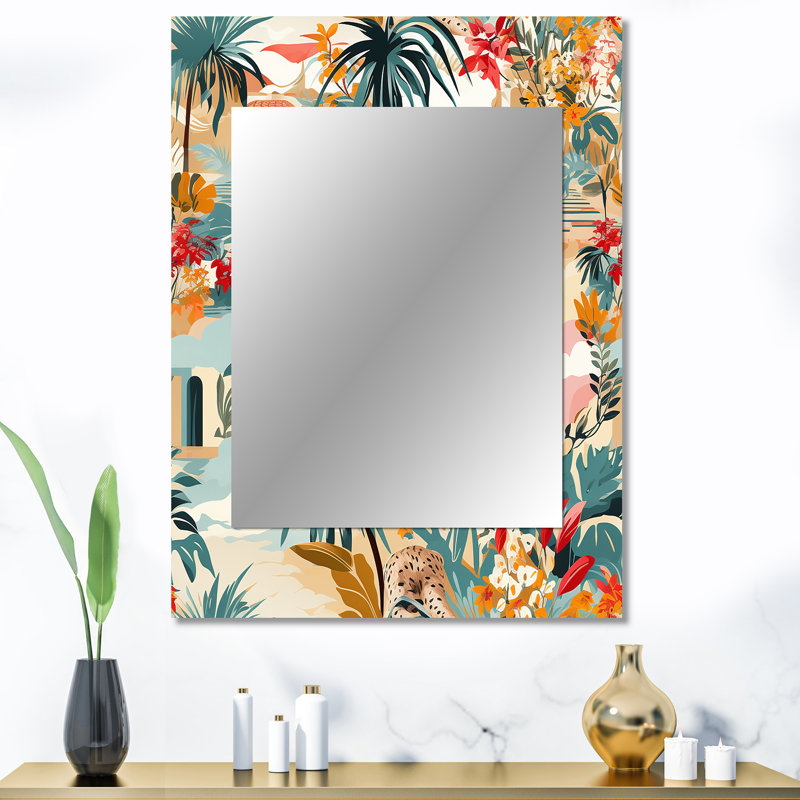 Elfrida Urban Jungle City - miroir mural tropical, botanique, miroir décoratif floral, impression d'art en métal