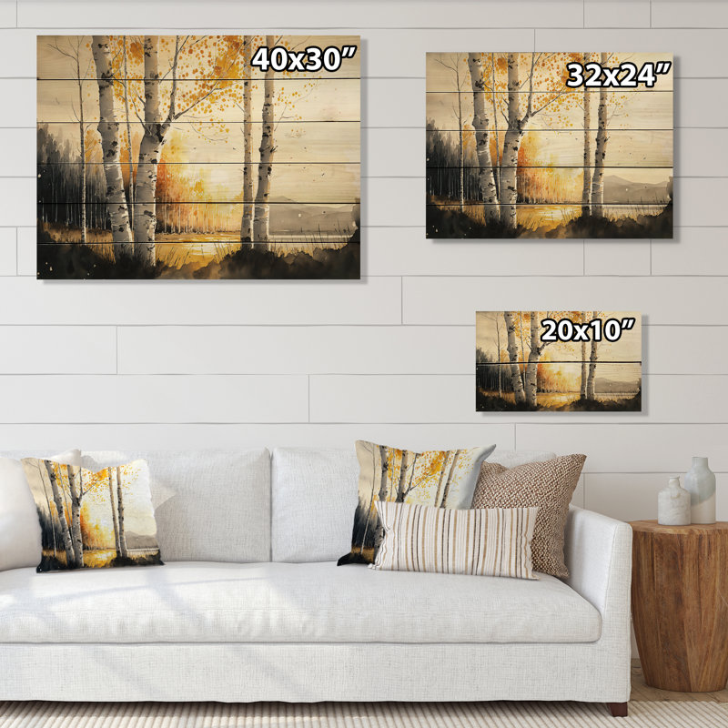 Zeynep - Art mural paysage bois - Bois de pin naturel, L 40 po x H 30 po