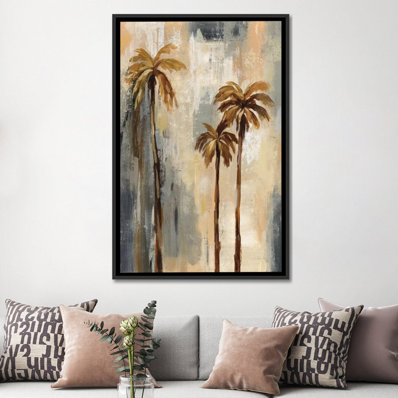 « palm trees i », reproduction d’impression sur toile tendue, H 26 po x l 18 po x P 1,5 po, Toile avec cadre noir