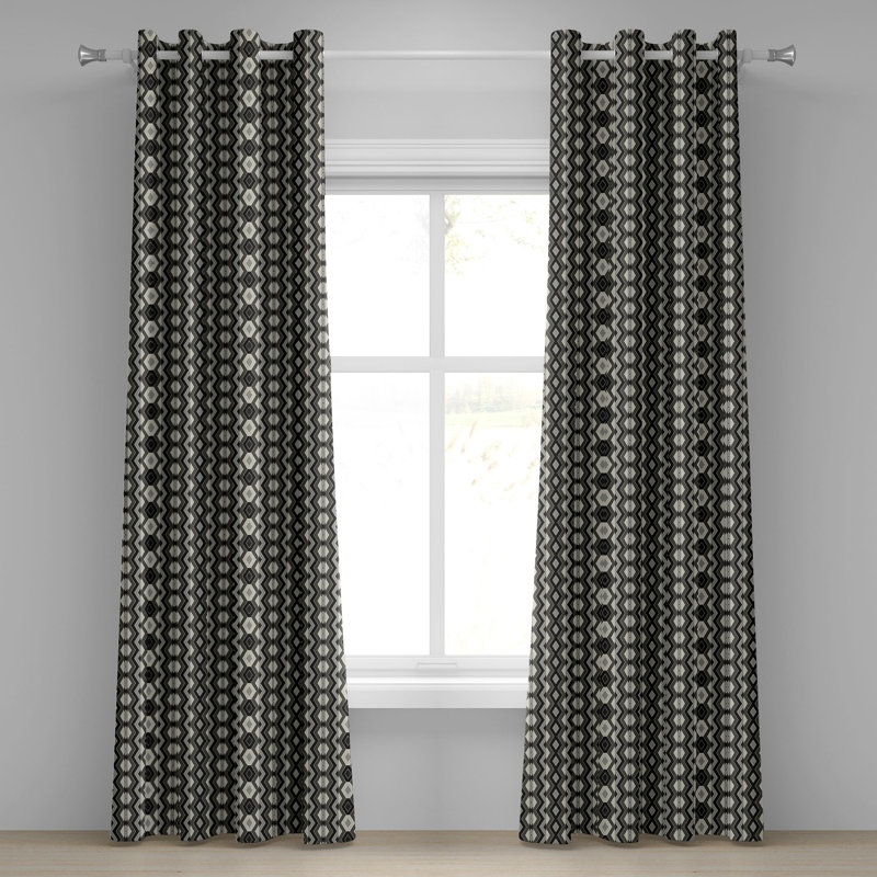 East Urban Home Geometric Grommet Curtain 2-Panel Window Drapes, 50", Charcoal Grey Black, 50" W x 108" L