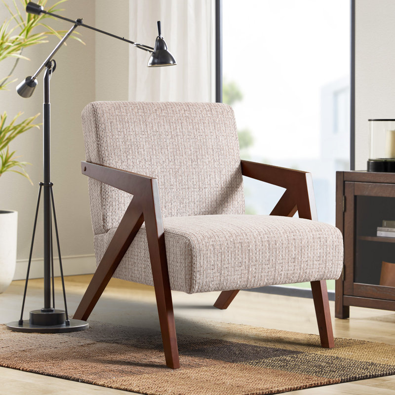 Chaise d'appoint moderne 30,5 po avec accoudoirs souples et pieds en bois massif (ensemble de 7), Beige