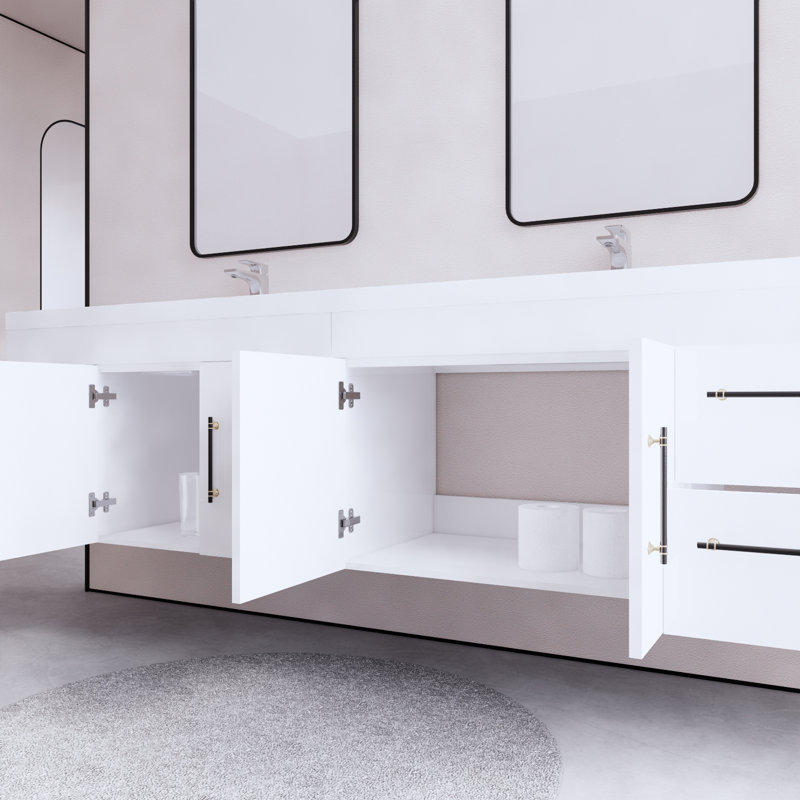 Mapleview 83.46'' Double Bathroom Vanity with Acrylic Top, White