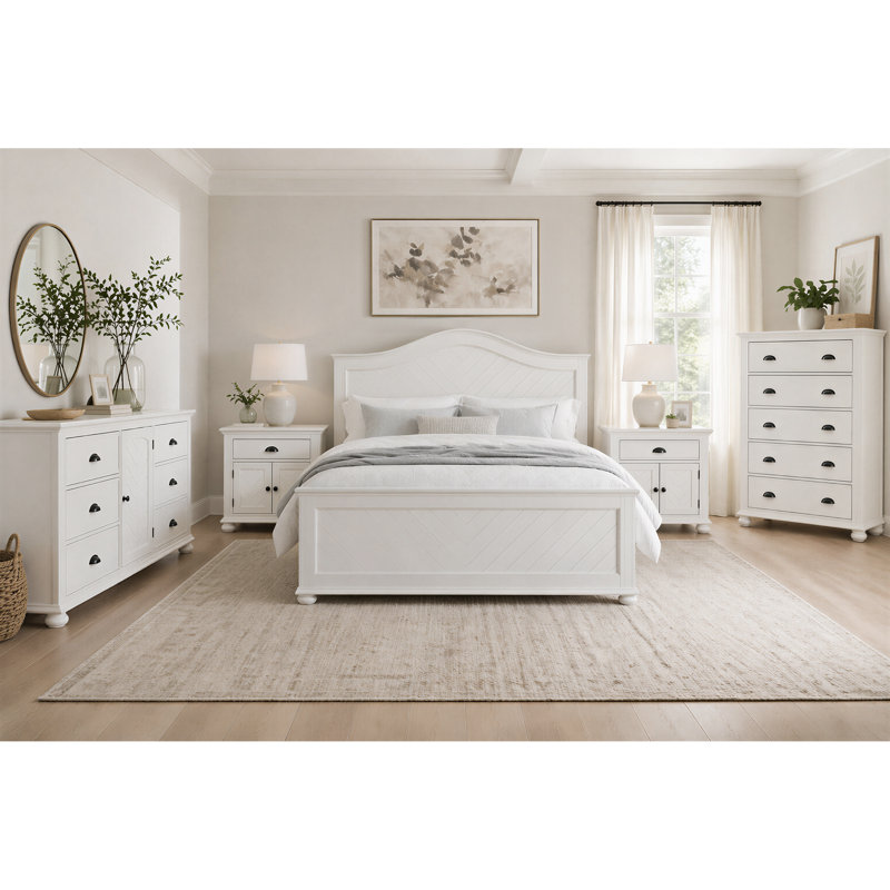 Luro King 5PC Bedroom Set In White, King, 5 Pcs: Bed, Dresser, Chest, 2 Nightstands