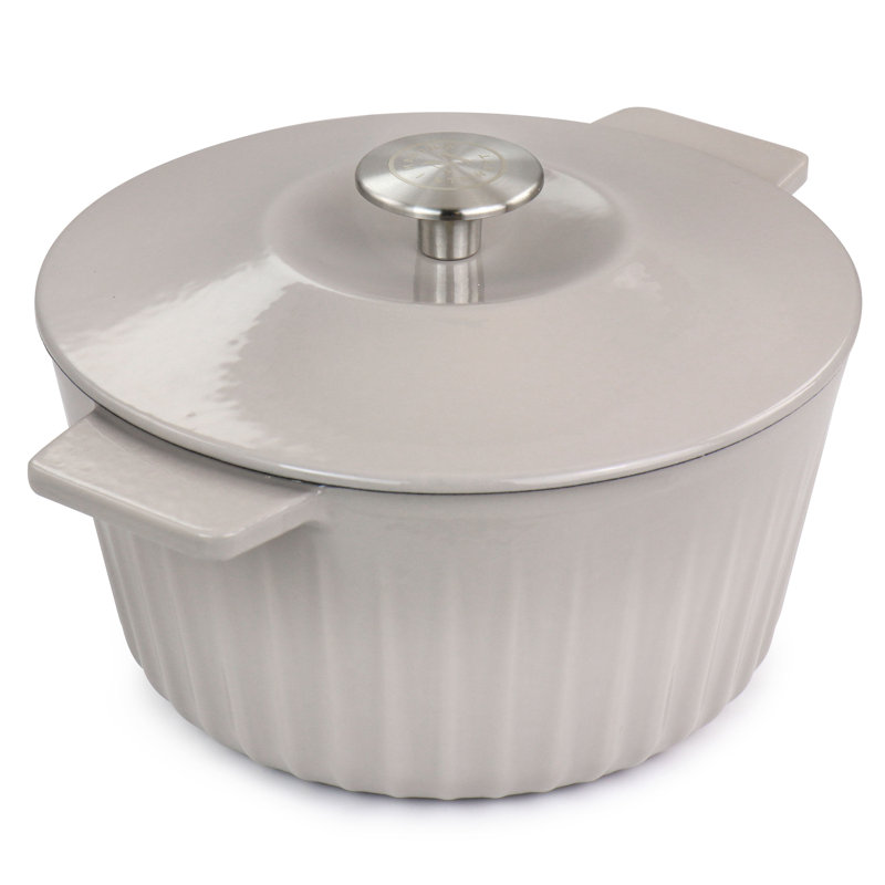 Étuve en fonte émaillée avec couvercle en gris chaud 5 pintes Martha Stewart, Taupe, 3 pintes