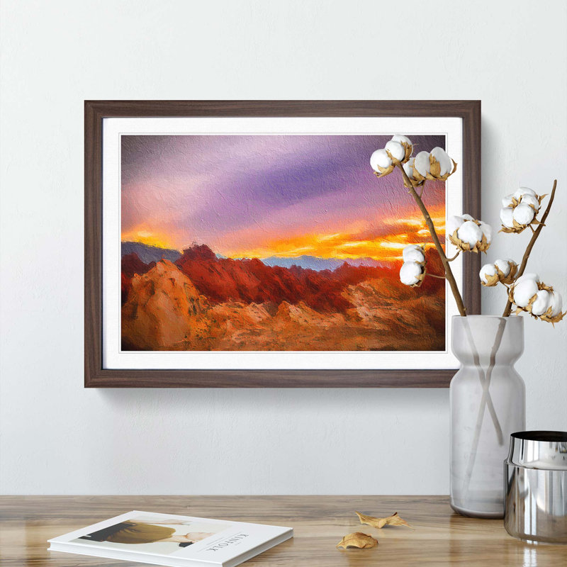 Sunset at the Valley of Fire - Picture Frame Painting Print, 36cm H x 48cm W x 2cm D, Walnut Framed