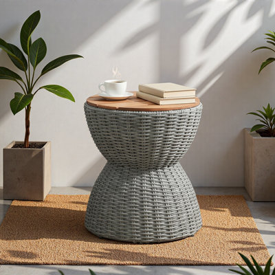 Table d'appoint d'extérieur, table de bout en sablier en osier, table de patio toutes saisons H 15 po x P 15,25 po x H 18 po