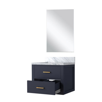 Meuble-lavabo simple bleu - 24 po L 18 po x P 18 po Comptoir en acrylique et miroir