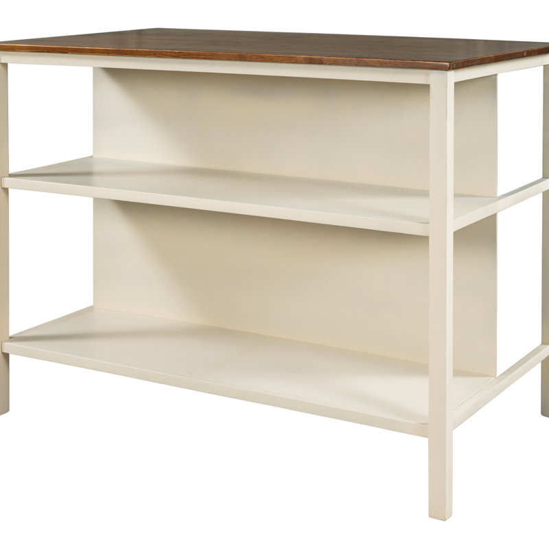 Style Kitchen Island With Butcher Block Top - Walnut, Cream White Medium Rustic Appeal Walnut&Cream Wood